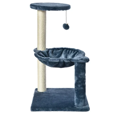 3-Level Cat Tower with Hammock and Sisal Post,26.7inch,Blue