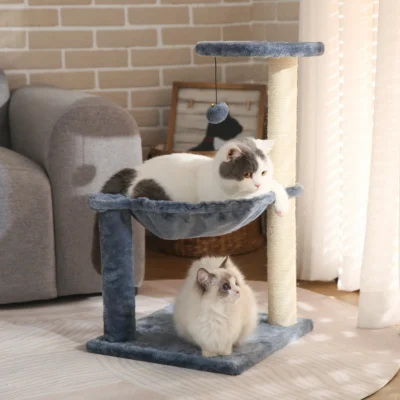 3-Level Cat Tower with Hammock and Sisal Post,26.7inch,Blue