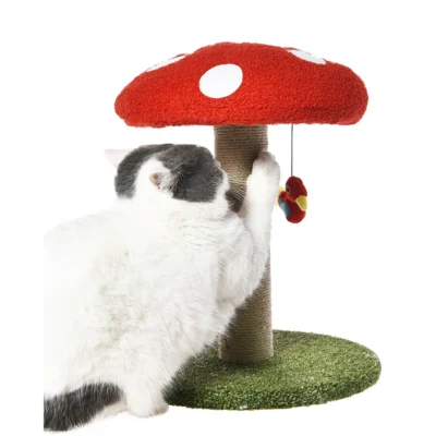 Deluxe Jute Mushroom Cat Scratching Post with Dangling Bird Toy